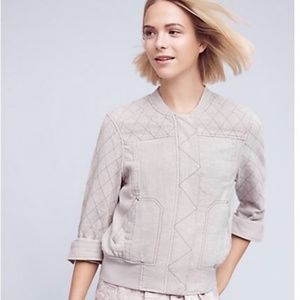 Anthro Hei Hei Itinerary Bomber Jacket Tan Linen